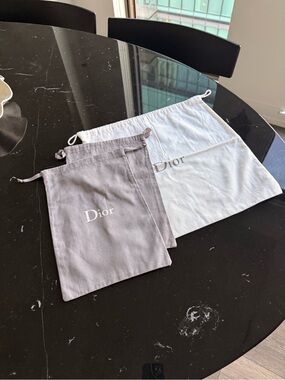 Dior Gray and White Logo Drawstring Storage Bags